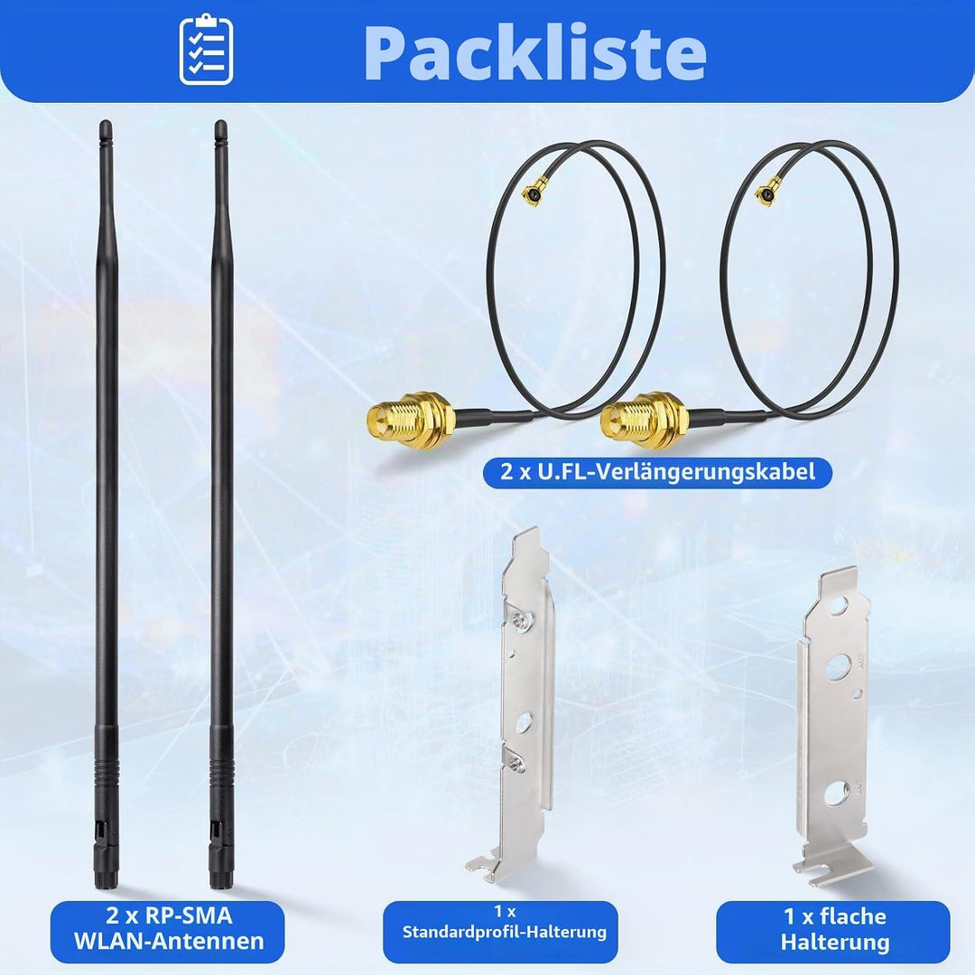 Superbat WLAN Antenne 8dBi 2.4GHz 5.8GHz Dualband RP-SMA Stecker &amp; 25cm U.FL MHF4 auf RPSMA Buchse K