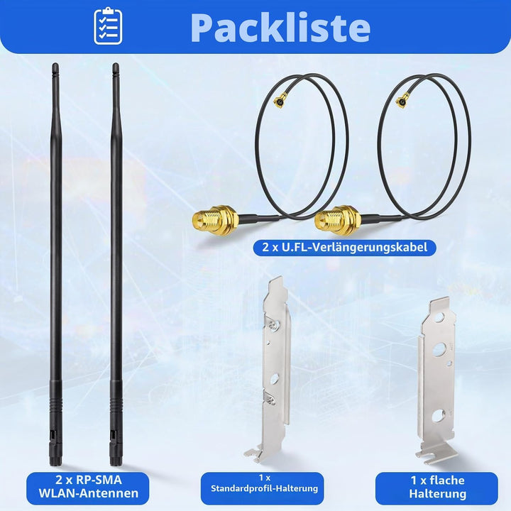 Superbat WLAN Antenne 8dBi 2.4GHz 5.8GHz Dualband RP-SMA Stecker &amp; 25cm U.FL MHF4 auf RPSMA Buchse K