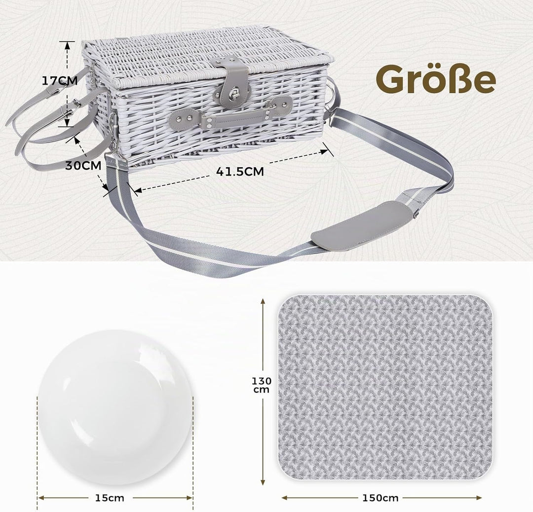 Picknickkorb-Set für 2 mit Kühlfach, Decke und Besteck Frühling Für 2 Personen mit Picknickdecke, Fr