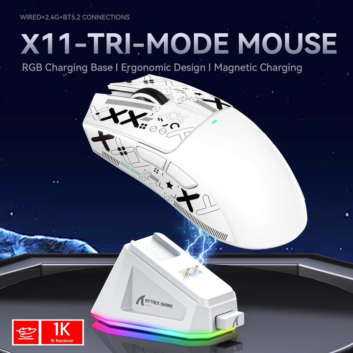 ATTACK SHARK 3-in-1 Kabellose X68PRO HE-Tastatur&amp;X11-Gaming-Maus&amp;Spiral-C01PRO-Kombination,BT/2,4G/W
