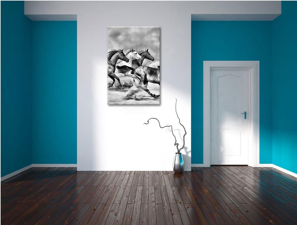 Pixxprint Western Pferde in Wüste als Leinwandbild/Grösse: 100x70 / Wandbild/Kunstdruck/fertig bespa