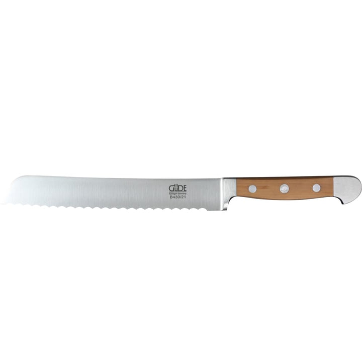 GÜDE Solingen - Brotmesser geschmiedet, 21 cm, Birnenholz, ALPHA BIRNE, Doppelkropf, Handmade German