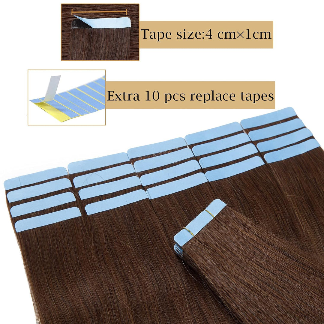 SEGO 40 Stück Tape in Extensions Echthaar 2.5g/pcs Klebeband Haarverlängerung 100% Remy Human Haar H