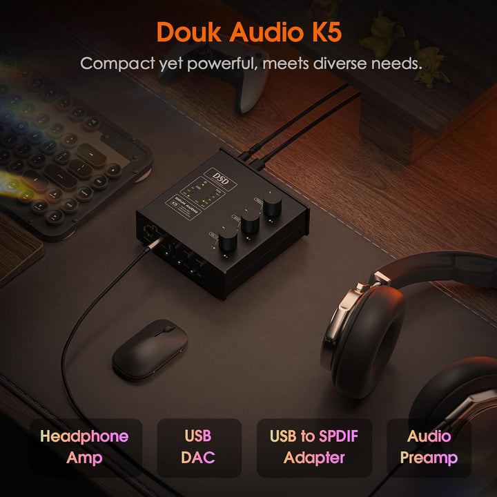 Douk Audio K5 PC DAC Kopfhörerverstärker mit USB &amp; Optischem Eingang DSD256 für Verstärker, Lautspre