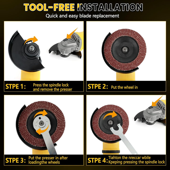 Winkelschleifer Kompatibel mit Dewalt 20V Akkus, Akku Winkelschleifer 125mm, 1180W Akku Flex Bürsten