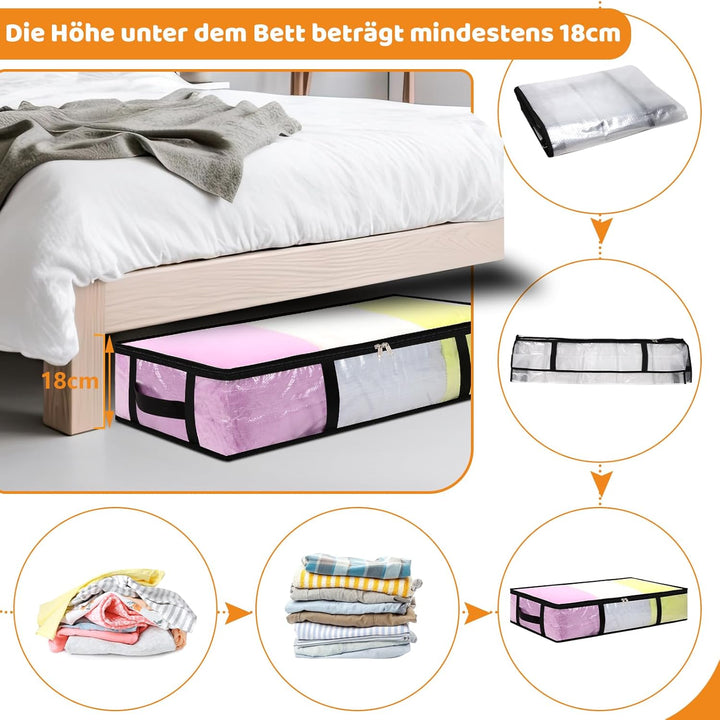 4 Stück 60L Unterbett Aufbewahrungsbox mit Deckel, Transparente Unterbettkommode Faltbare Aufbewahru