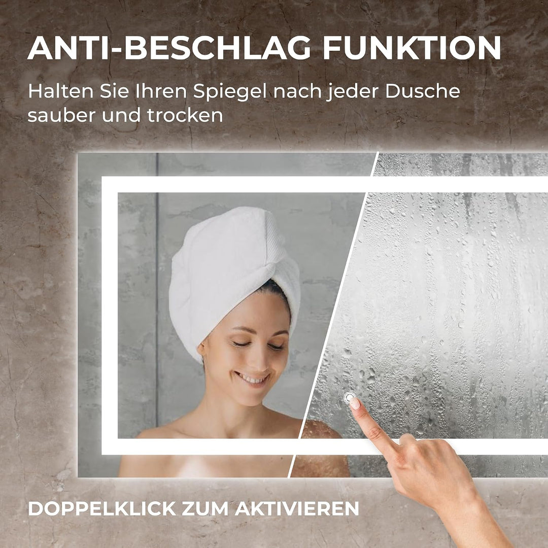 BR Bringer LED Badspiegel - 100x60 cm - Badezimmerspiegel mit Beleuchtung und Anti-Beschlag Funktion