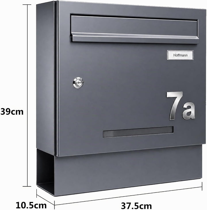 Zedelmaier Briefkasten mit Zeitungsfach Anthrazit Personalisierter - XXL Wandbriefkasten RAL 7016 mi