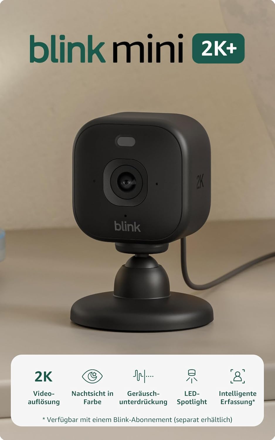 Blink Mini 2K+ (neueste Generation) Überwachungskamera für den Innenbereich| Sicherheitskamera mit N