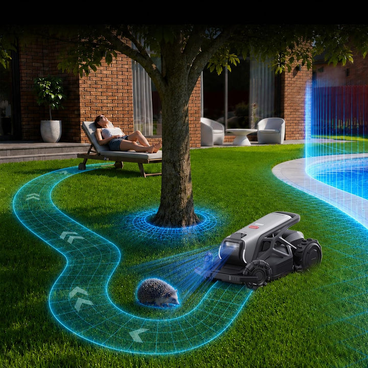 TRON SE Mähroboter ohne Begrenzungskabel, bis 1500m², VSLAM + nRTK Navigation mit 140° KI Vision, Ke
