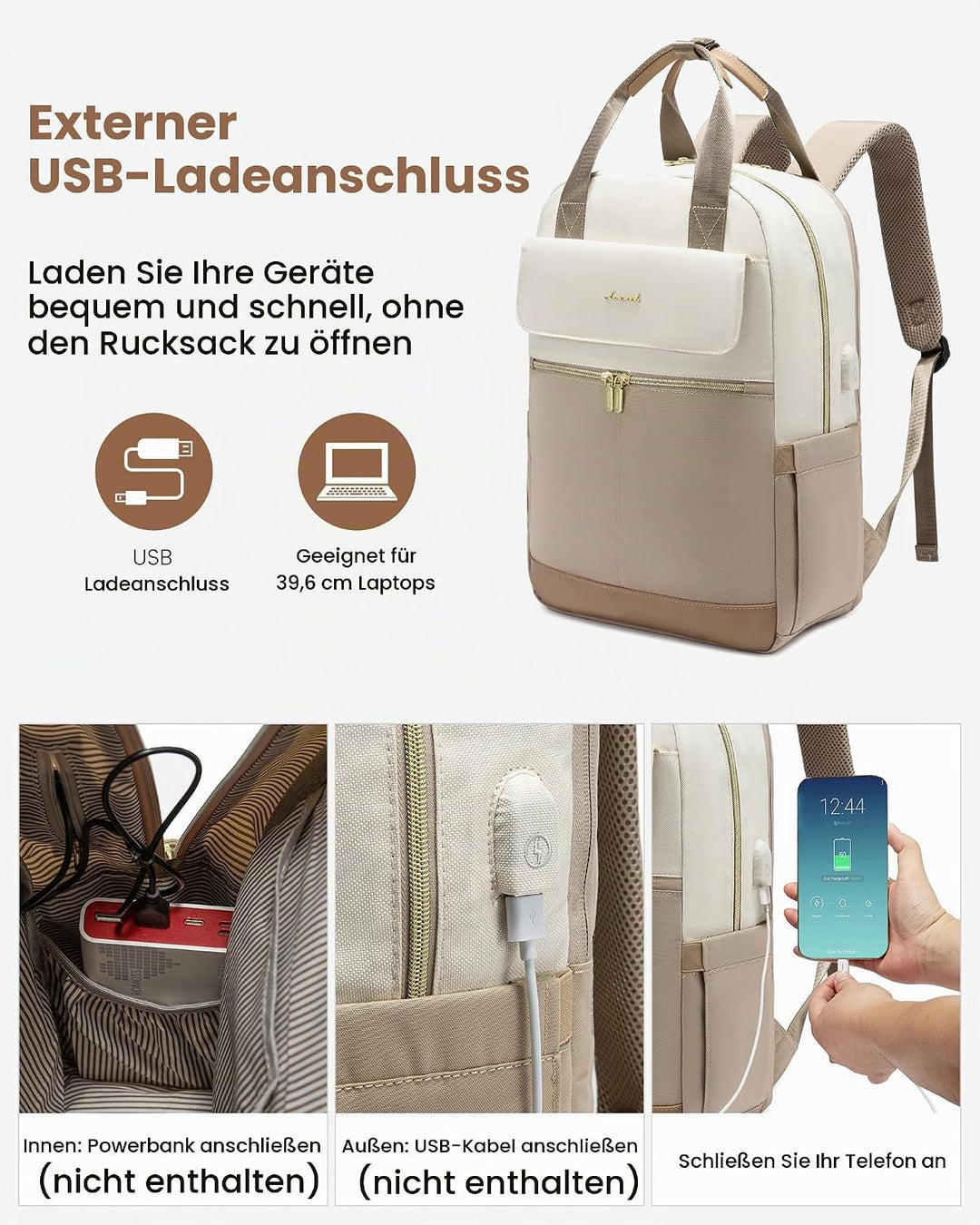 LOVEVOOK Rucksack Damen Elegant Arbeitstasche Reiserucksack Lehrertasche, 15,6 Zoll Schulrucksack Mä