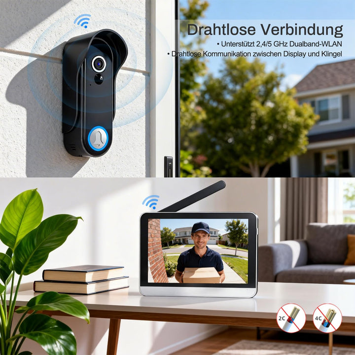 7 Zoll WLAN Kabellose Video Türsprechanlage mit Kamera,Vollständiger Touchscreen,1080p HD,Bewegungss