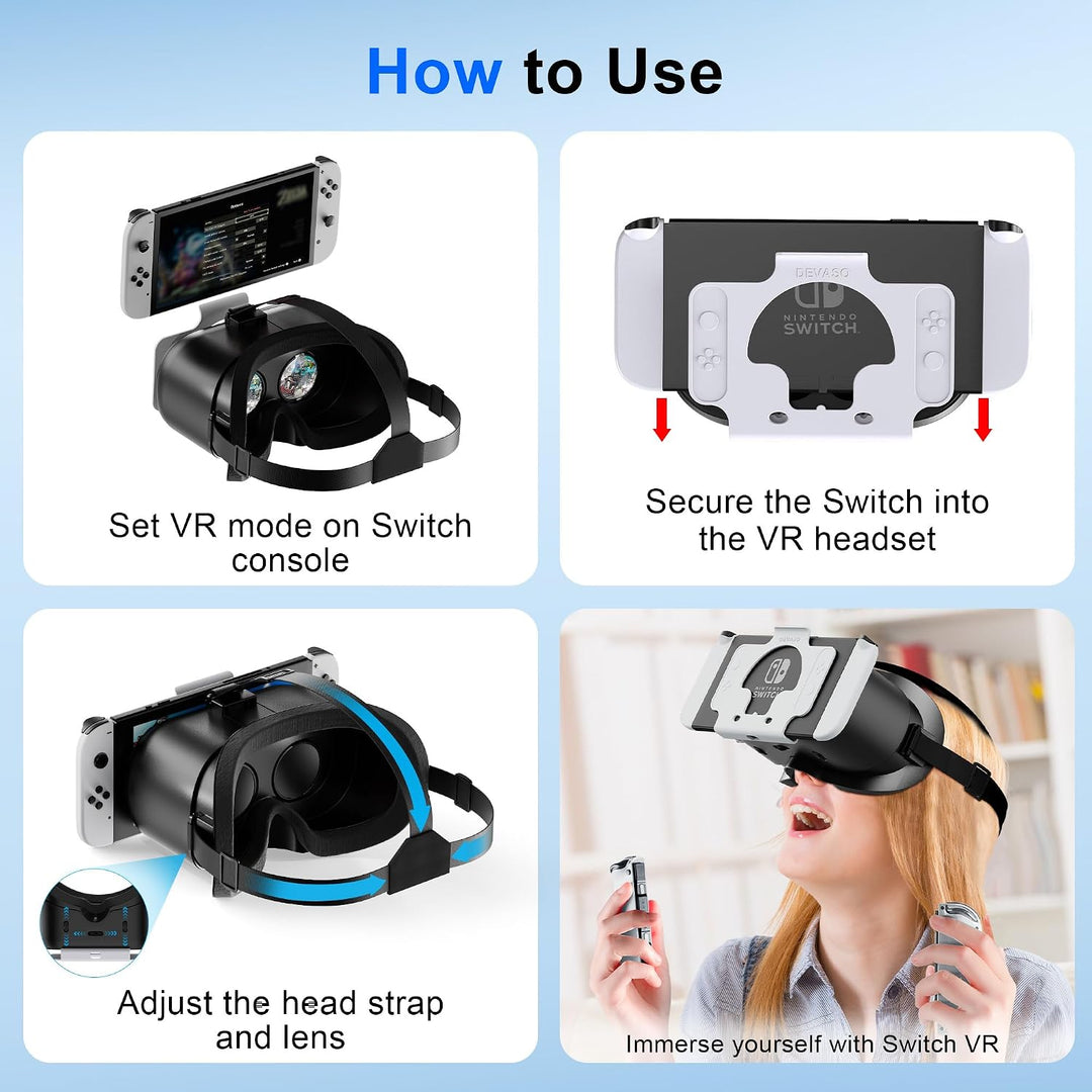 DEVASO VR Brille für Nintendo Switch/Switch OLED mit einstellbaren HD-Linsen, 3D VR (Virtual Reality