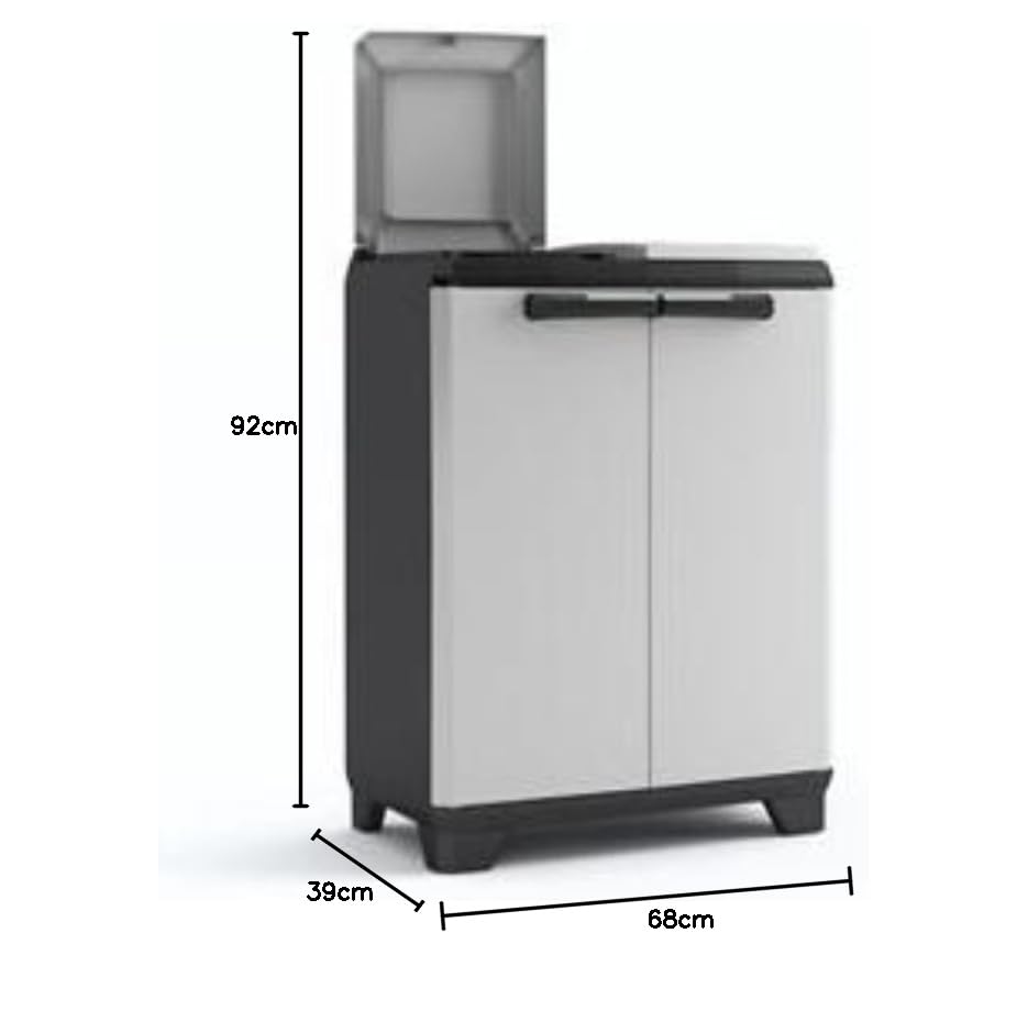 Keter Split Premium Recyclingschrank, schwarz/grau, 68 x 39 x 92 cm, mit Drucköffnung Schwarz, Grau,