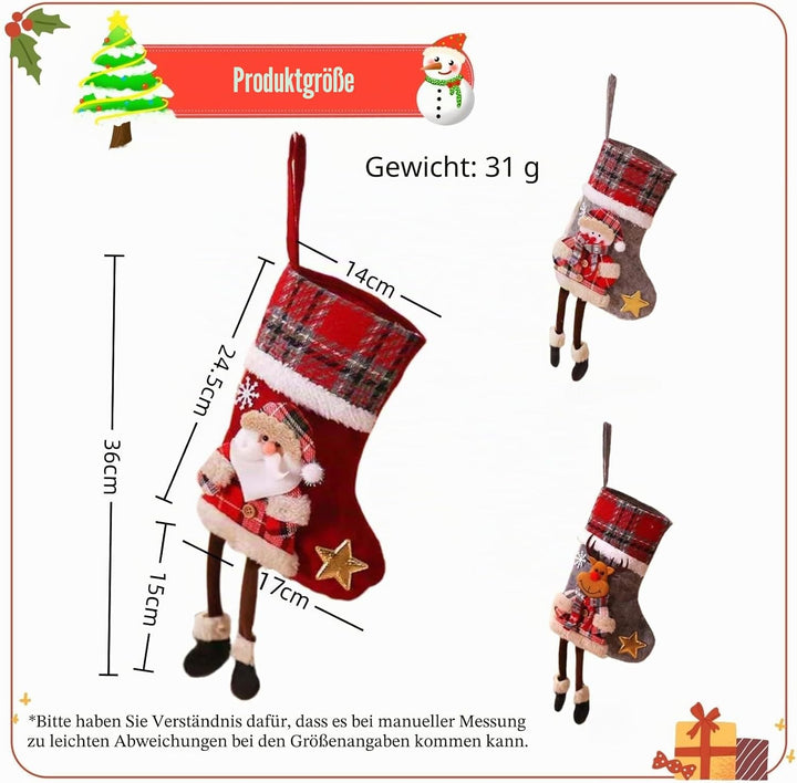 Nikolausstrumpf 3 Stück Weihnachtsstrümpf Hängende, Personalisiert Weihnachtssocken, Nikolausstiefel