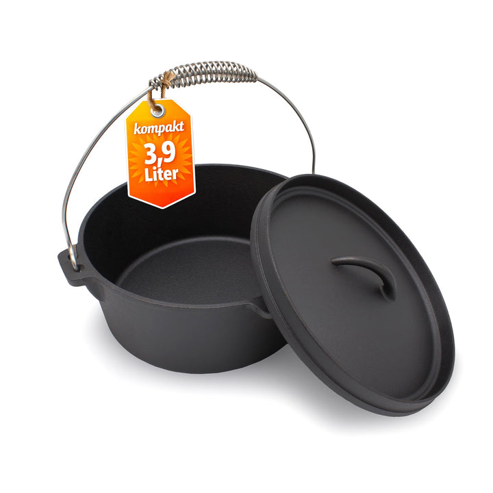 Rin &amp; Rut Dutch Oven aus Gusseisen - 25 cm, 3.9L I Temperaturbeständig bis 400°C, mit Flanschdeckel,