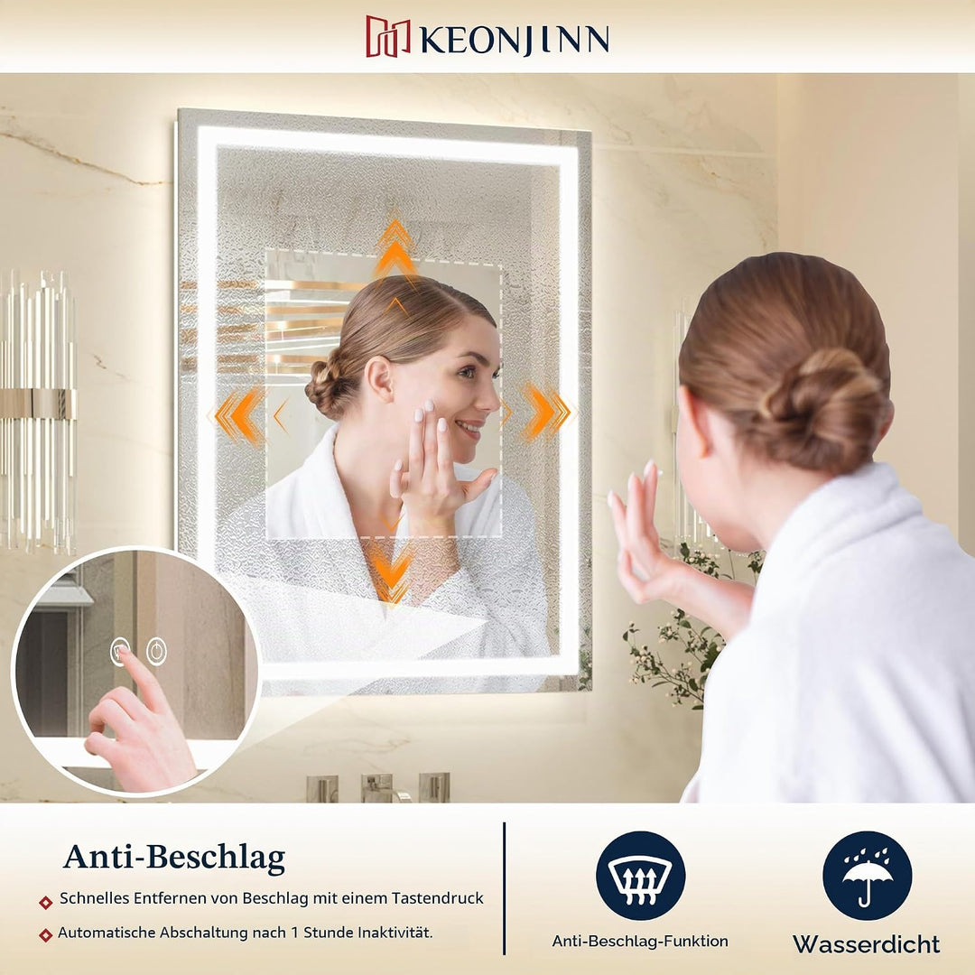 Keonjinn Badspiegel mit Beleuchtung 160x80cm, Badezimmerspiegel Beleuchtet Beschlagfrei Led Bad Spie
