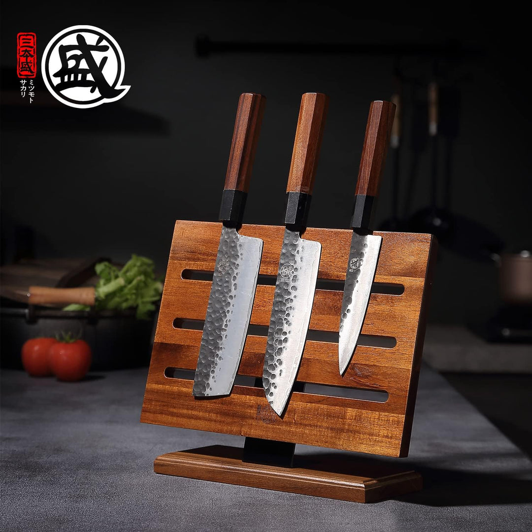 MITSUMOTO SAKARI Küche Messerblock Magnetisch, Japanischer Akazienholz Messerblock, Verbesserter Dop