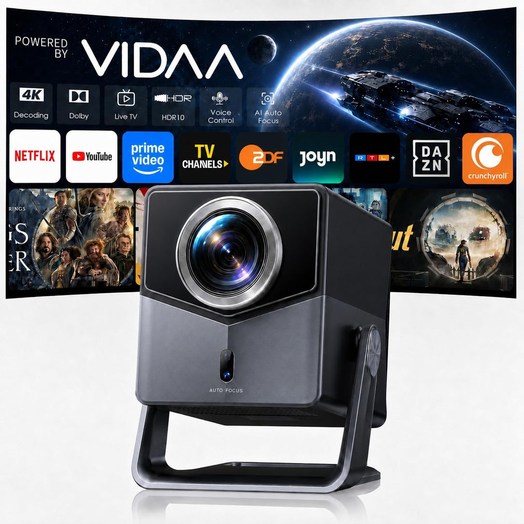 Beamer 4K [Schnellste VIDAA OS] Kompatibel mit Netflix &amp; Dolby Audio, 1400ANSI 1080P Smart Beamer He