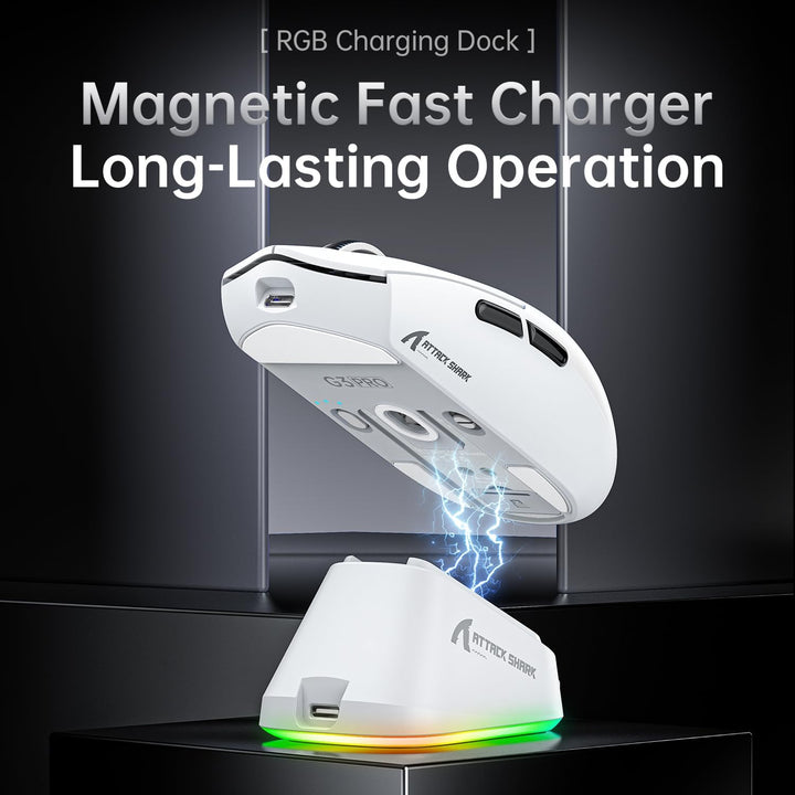 ATTACK SHARK G3PRO Gaming-Maus mit magnetischer Ladestation, PixArt PAW3311 Gaming-Sensor, Bluetooth