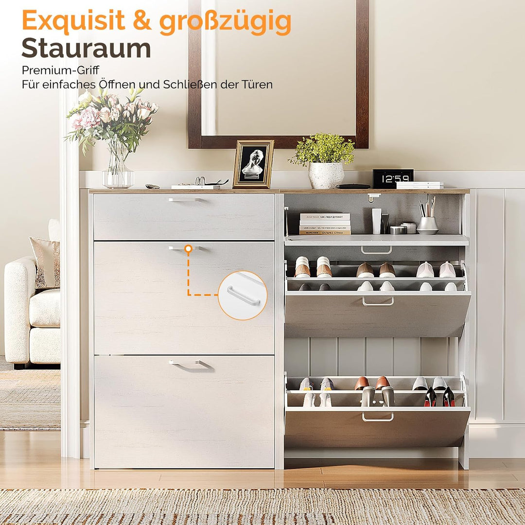 Bonnlo Schuhschrank mit 2 Klappen und 1 Schublade, Schuhregal Schmal, Schuhaufbewahrung, Schuhkipper