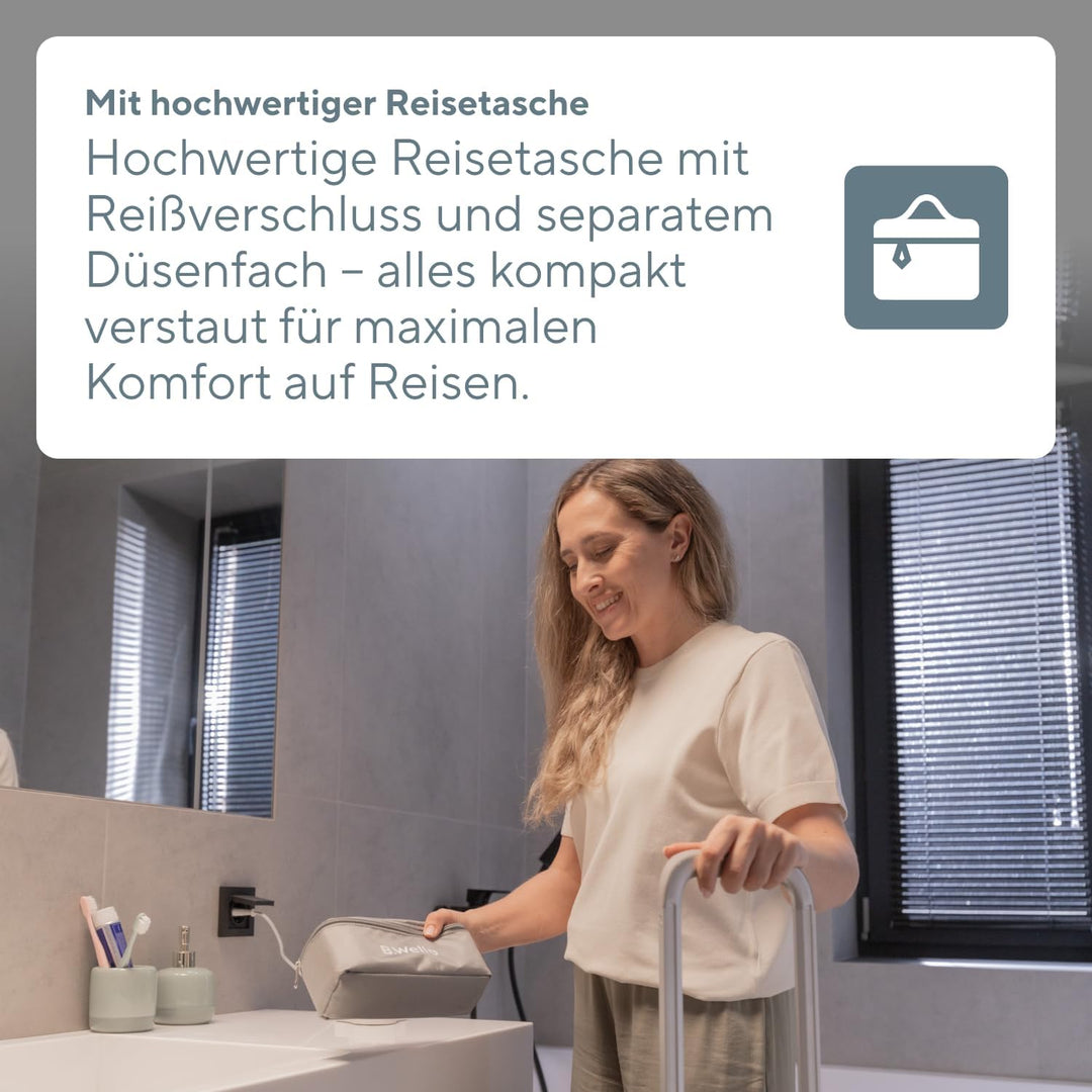 B.Well Swiss TH-912 tragbare und kabellose Munddusche, Praktisches Design mit 3 Betriebsmodi, 5 Düse