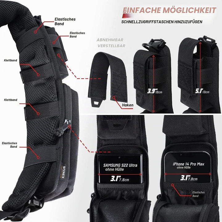 WYNEX Molle Zubehör Tasche mit Reissverschlusstasche, Rucksack Riemen Tasche Schultergurt Molle Befe