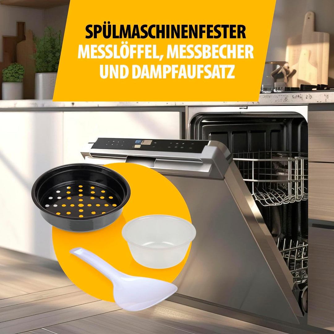 Tristar Reiskocher, 1,5 L Kapazität, Edelstahlgehäuse, Dampfgaraufsatz, Automatische Abschaltung, Wa
