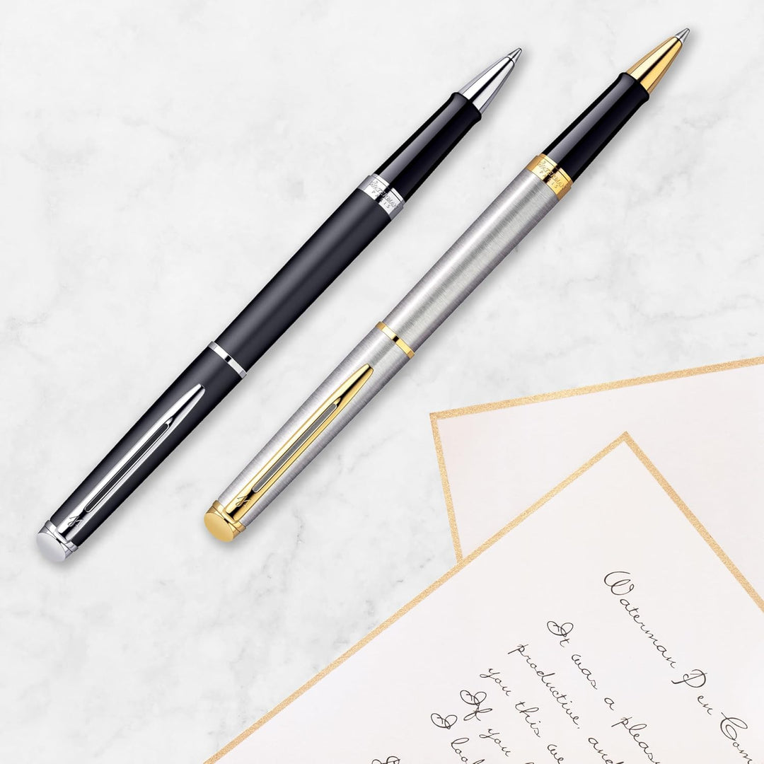Waterman Hémisphère Tintenroller | Hochglänzend Schwarz mit Chromzierteile | feine Spitze | Schwarze