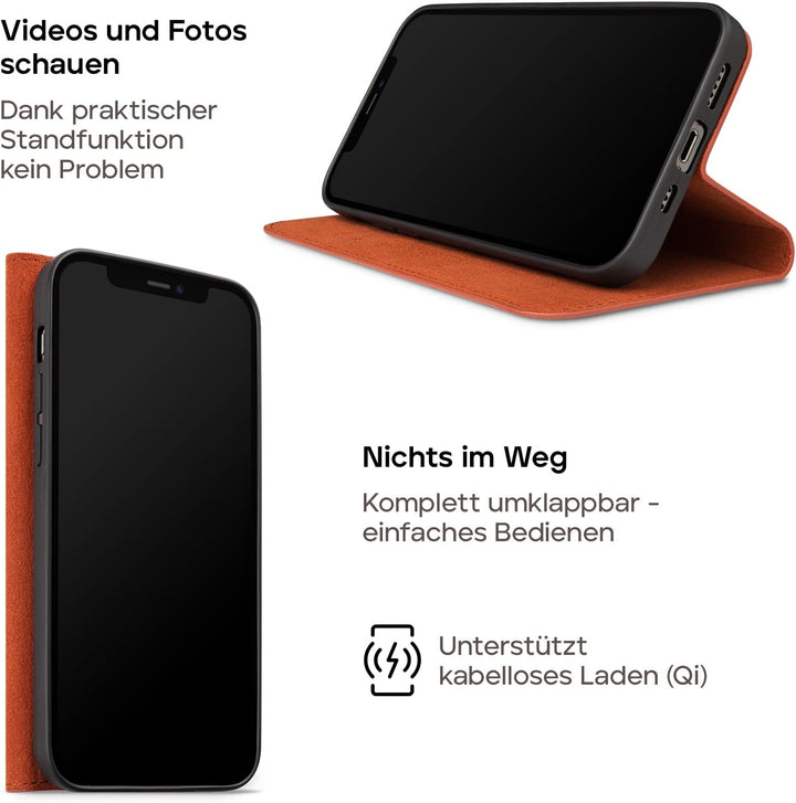 WIIUKA Hülle für iPhone 12 Pro Max Lederhülle, Deutsches Premium Leder, mit Kartenfach, extra Dünn,