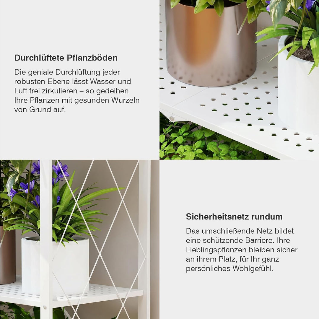 ALANNG Blumenständer mit Rädern, 3 Ablagen Stabiler Pflanzenständer, Metall Pflanzenregal Indoor Ein