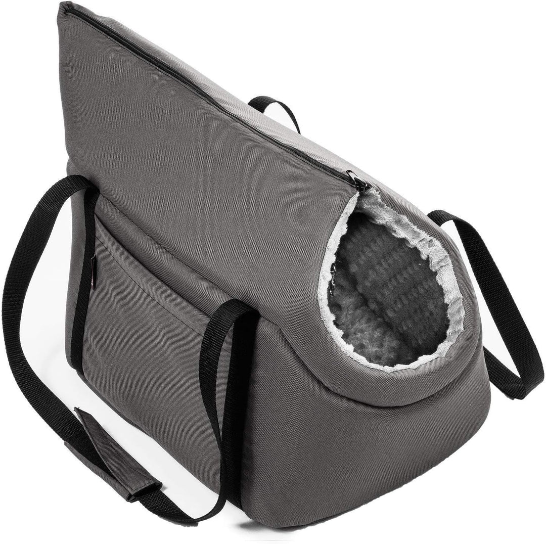 BOUTIQUE ZOO Hundetasche, Welpentasche - Grau/(Plüschstoff mit Noppen), S bis 5 kg - Tragetasche für