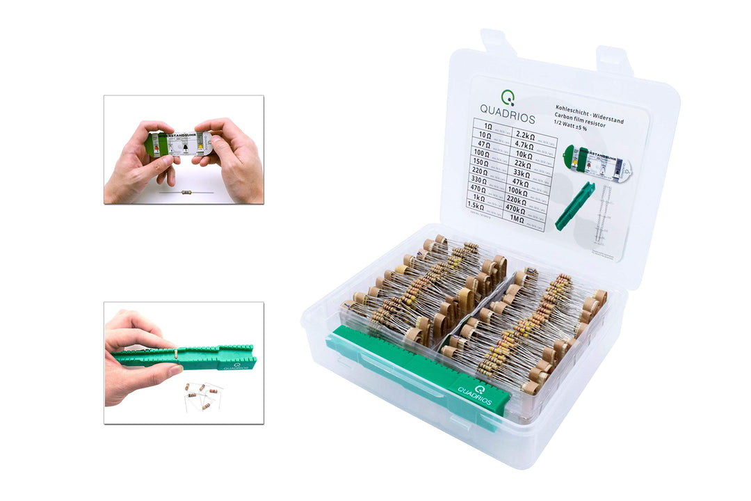 QUADRIOS GmbH Widerstands Sortiment Set Box Kohleschicht-Widerstände bedrahtet 1Ohm - 1M Ohm Sortime