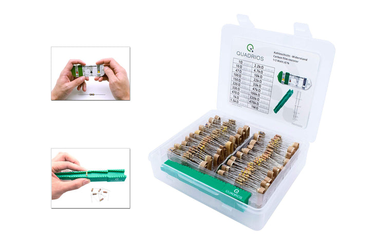 QUADRIOS GmbH Widerstands Sortiment Set Box Kohleschicht-Widerstände bedrahtet 1Ohm - 1M Ohm Sortime
