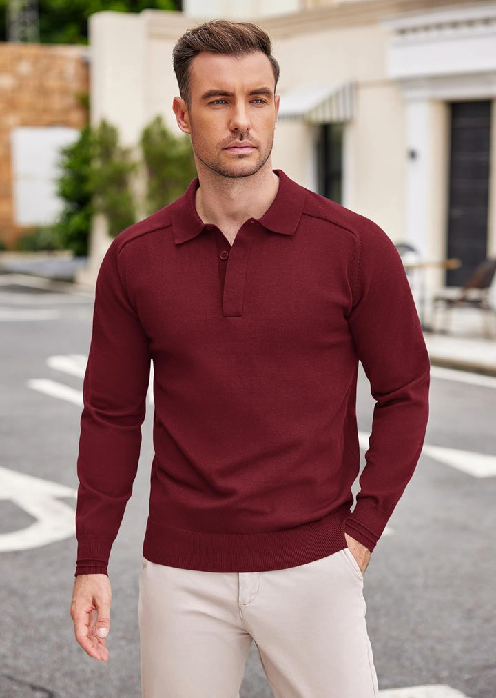 COOFANDY Polo Pullover Herren Strick Poloshirt Langarm Strickpullover mit Polokragen Business Pullov