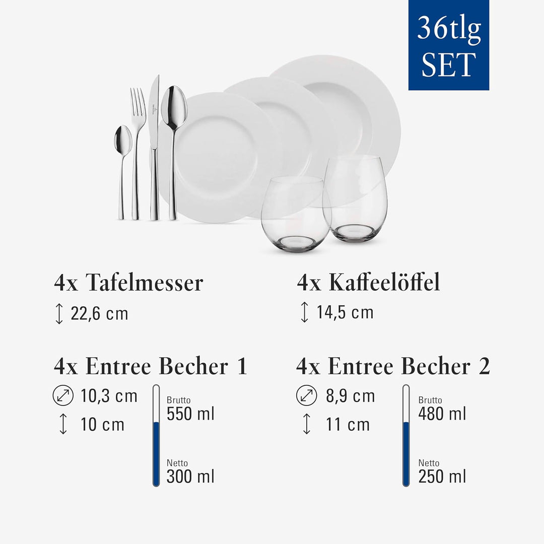 Villeroy und Boch - Wonderful World White 4 Friends Tafel Set, 36 tlg. Service für Feste, Premium Po