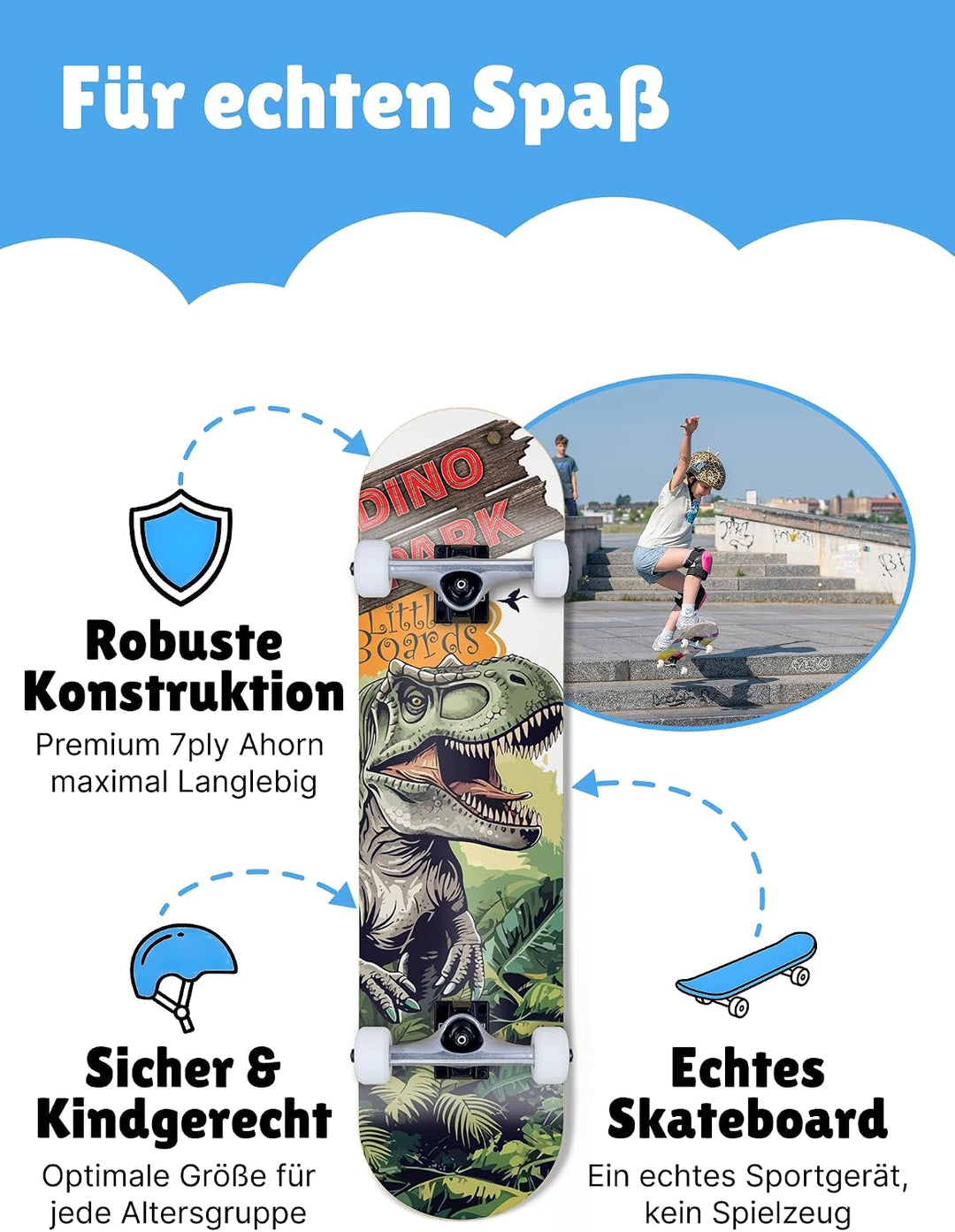 Skateboard Kinder ab 3 Jahre - Komplettboard für Anfänger 3-11 Jahre, hochwertiges Kinderskateboard