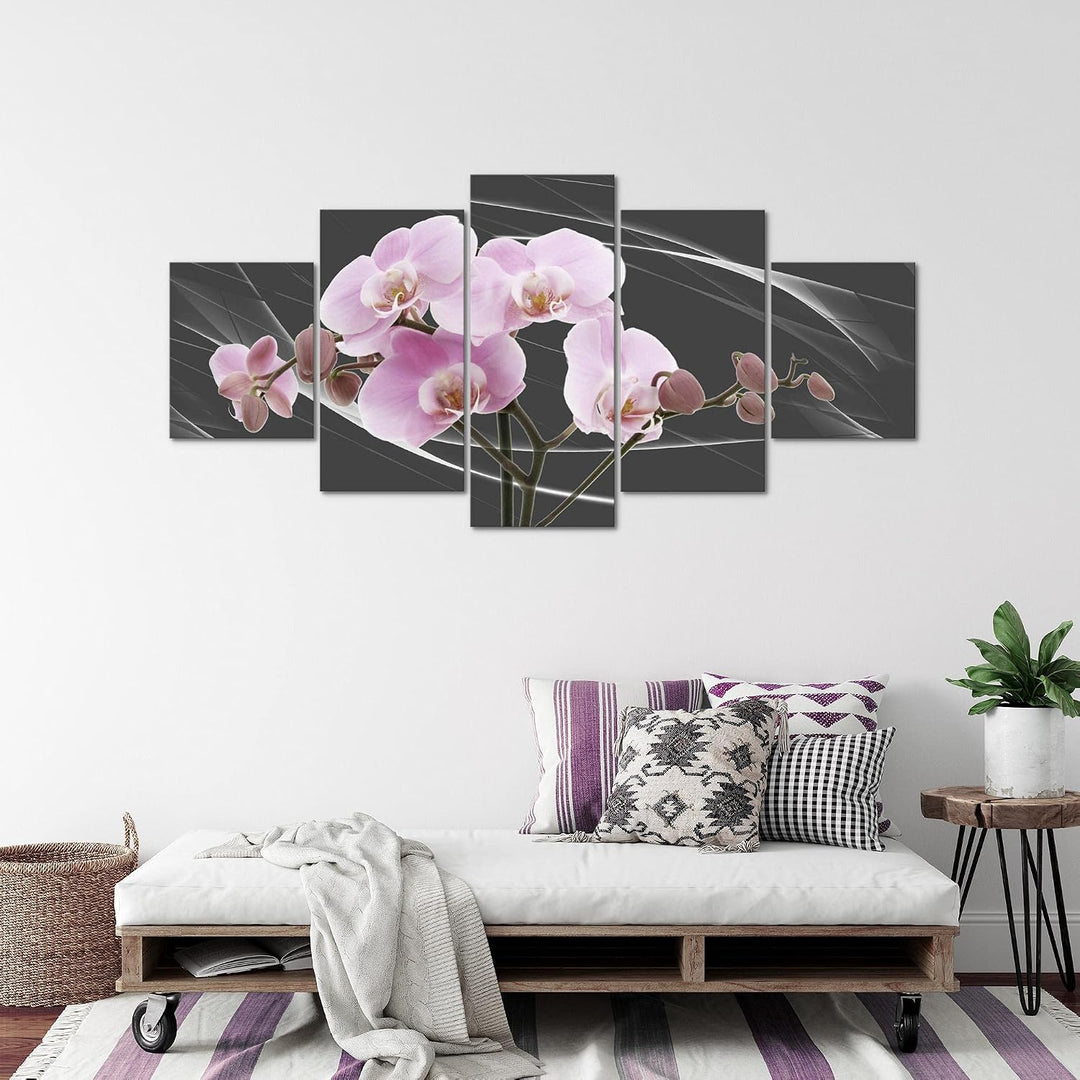 Runa Art - Bilder Blumen Orchidee 200 x 100 cm 5 Teilig XXL Wanddekoration Design Grau Rosa 202951b