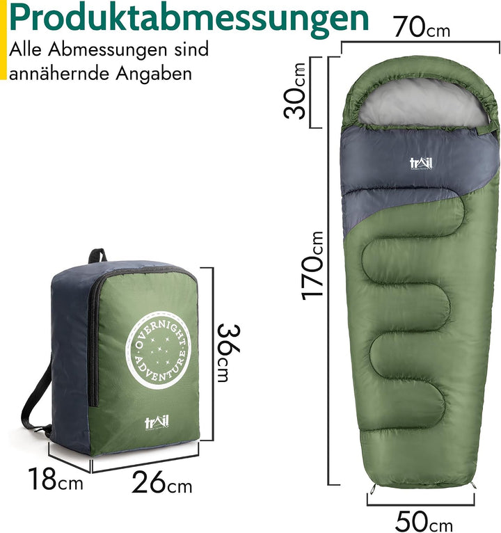 Trail Schlafsack Kinder Mumienschlafsack als Schlafsack 3 Jahreszeiten für Camping – 300gsm – für Ju