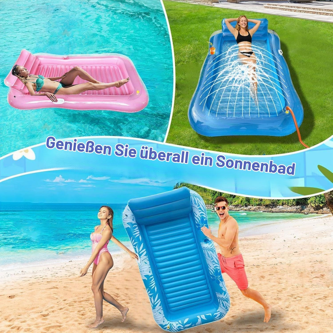 Luftmatratze Pool Erwachsene,Aufblasbarer Sonnenpool mit Getränkehalter,Griff und Rückenlehne,Luftma