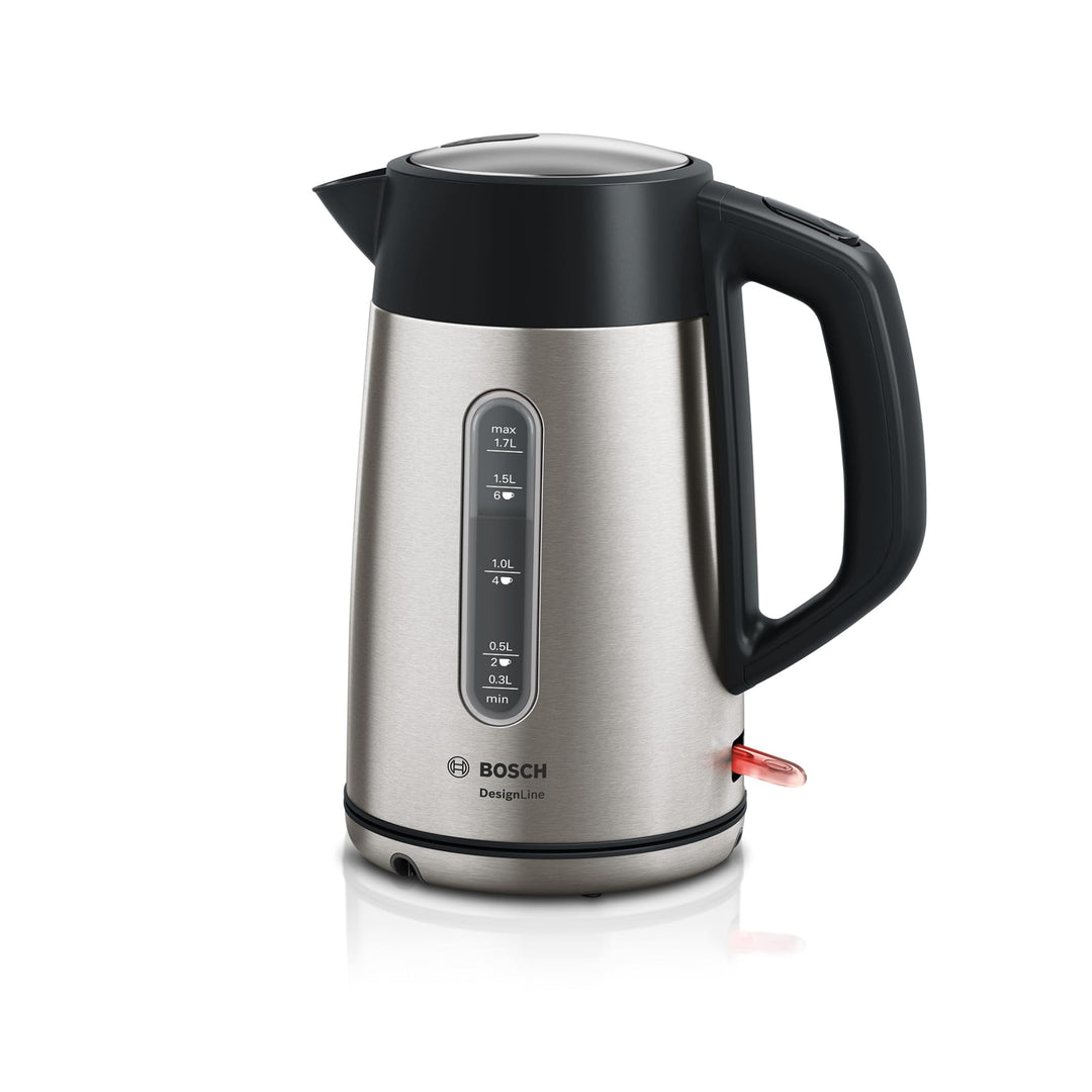 Bosch kabelloser Wasserkocher DesignLine TWK4P440, Ausgiessen ohne Spritzer, Tassenanzeige, Wasserst