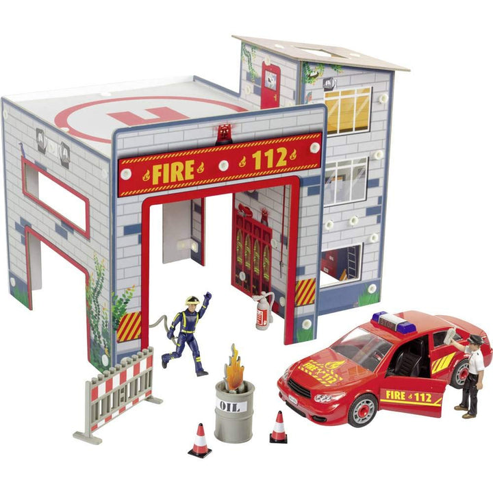 Revell Junior Kit 00850 Spielset Feuerwache, mit bespielbarer Feuerwehrstation, Auto, Figuren und Zu