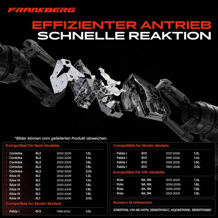 Frankberg Türschloss Stellmotor Vorne Rechts 8-Polig Kompatibel mit Fabia II 542 Schrägheck 2009-201