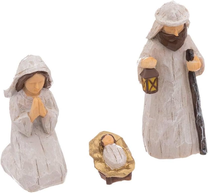 FEERIC LIGHTS &amp; CHRISTMAS Weihnachtskrippe mit 3 Geschnitzte Krippenfiguren H 19 cm cm Beige, cm Bei