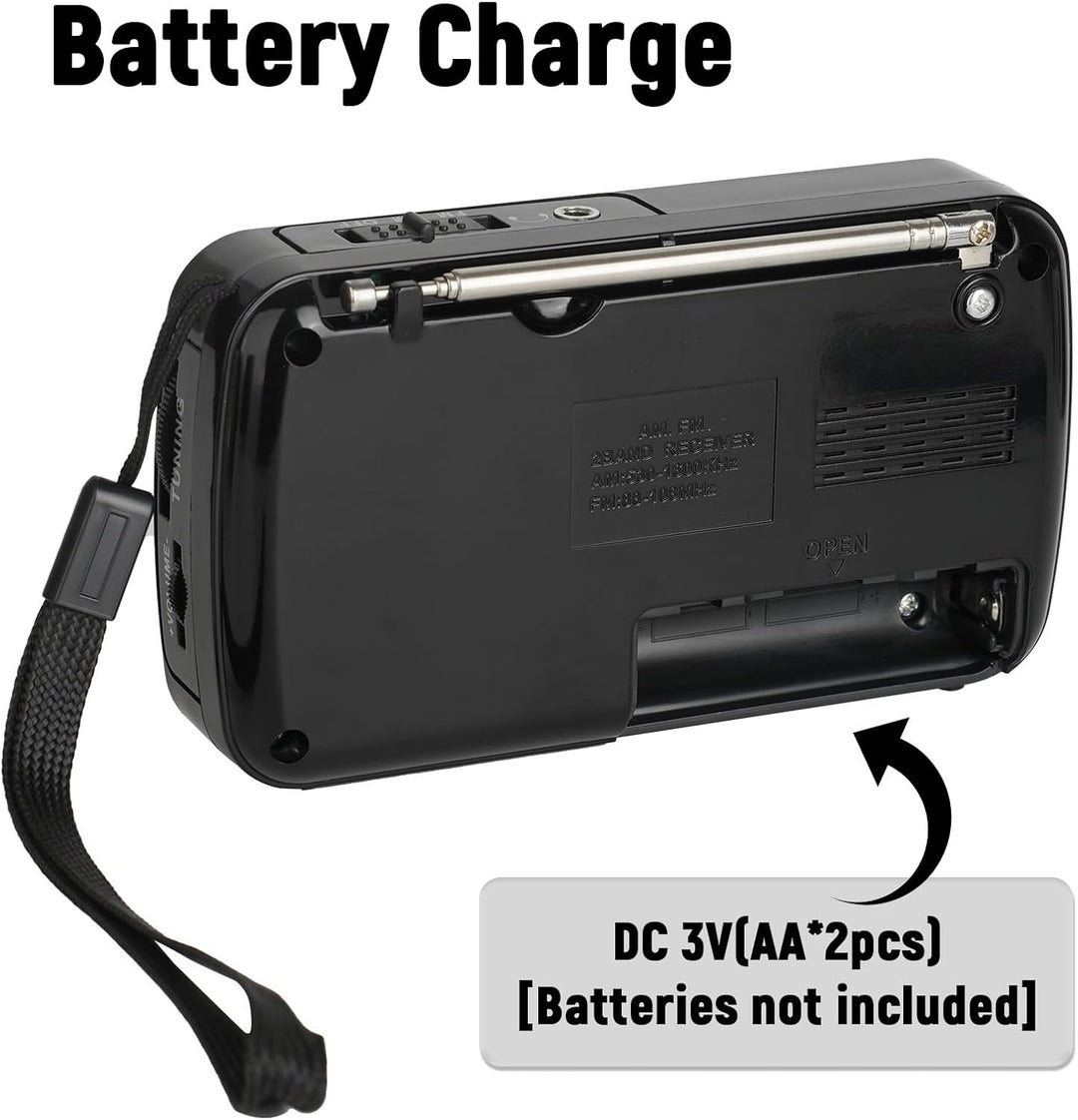 Tragbares Radio, Transistorradios am FM, tragbare Tasche, funktioniert mit 2 AA-Batterien, kleines T