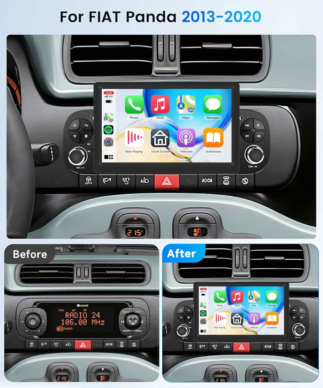 4G+64G 7 Zoll Android Autoradio für FIAT Panda 2013-2020 Wireless Carplay Rimoody Stereo Auto mit An