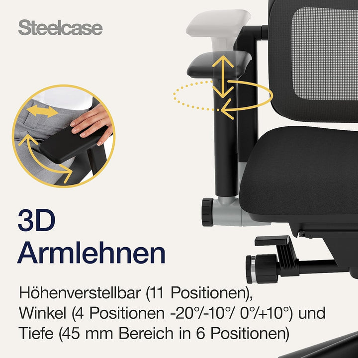 Steelcase Ergonomischer Bürostuhl: Please Air, 3D-Armlehnen, Onyx/Schwartz Onyx/Schwarz, Onyx/Schwar