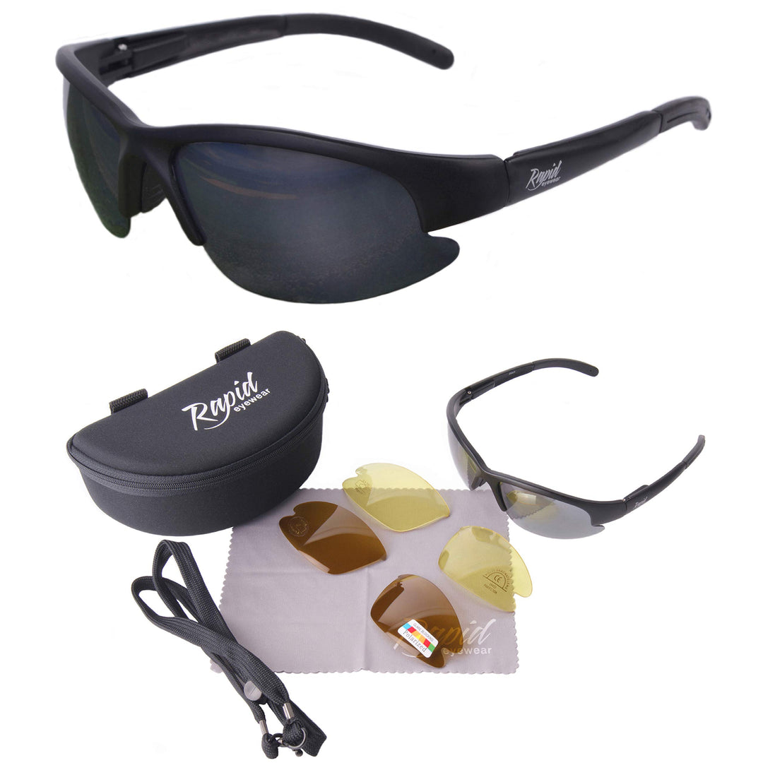 Rapid Eyewear Schwarz ‘Drive’ Polarisierte Sonnenbrille ZUM AUTOFAHREN Antiglare Wechselgläser – ide