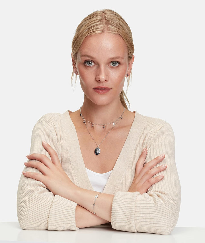 Tamaris Halskette für Damen, Halsschmuck in Silber, Gold &amp; Roségold, Kette mit Amulett aus Edelstahl