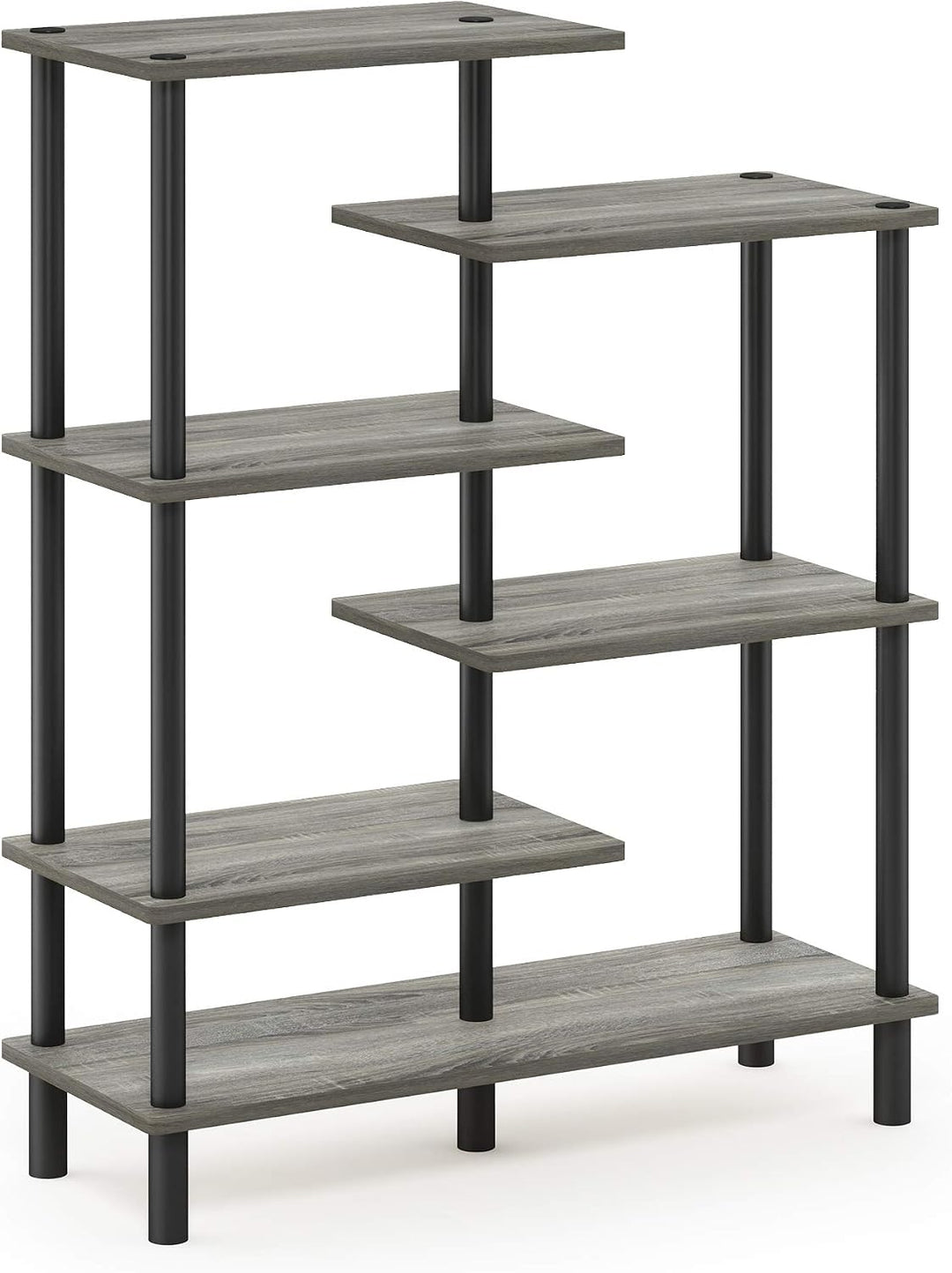 Furinno Akzent-Deko-Regal mit unterschiedlichen Ebenen, holz, Französische Eiche Grau/Schwarz, 29.49
